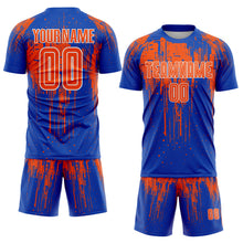 Load image into Gallery viewer, Custom Thunder Blue Orange-White Dripping Splatte Pattern Sports Sublimation Soccer Uniform Jersey