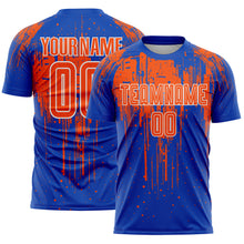 Load image into Gallery viewer, Custom Thunder Blue Orange-White Dripping Splatte Pattern Sports Sublimation Soccer Uniform Jersey
