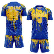 Load image into Gallery viewer, Custom Thunder Blue Yellow-White Dripping Splatte Pattern Sports Sublimation Soccer Uniform Jersey