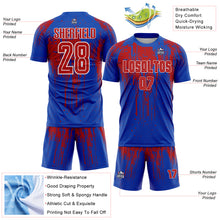 Загрузить изображение в средство просмотра галереи, Custom Thunder Blue Red-White Dripping Splatte Pattern Sports Sublimation Soccer Uniform Jersey