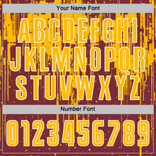 Загрузить изображение в средство просмотра галереи, Custom Burgundy Gold-White Dripping Splatte Pattern Sports Sublimation Soccer Uniform Jersey