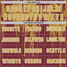 Загрузить изображение в средство просмотра галереи, Custom Burgundy Old Gold-White Dripping Splatte Pattern Sports Sublimation Soccer Uniform Jersey