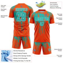 Загрузить изображение в средство просмотра галереи, Custom Orange Aqua-White Dripping Splatte Pattern Sports Sublimation Soccer Uniform Jersey