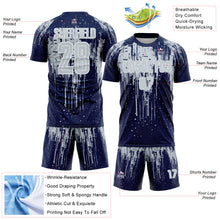 Загрузить изображение в средство просмотра галереи, Custom Navy Silver-White Dripping Splatte Pattern Sports Sublimation Soccer Uniform Jersey