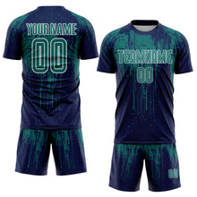 Load image into Gallery viewer, Custom Navy Teal-White Dripping Splatte Pattern Sports Sublimation Soccer Uniform Jersey