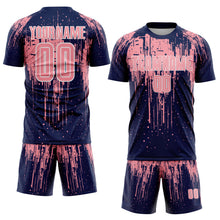 Laden Sie das Bild in den Galerie-Viewer, Custom Navy Medium Pink-White Dripping Splatte Pattern Sports Sublimation Soccer Uniform Jersey