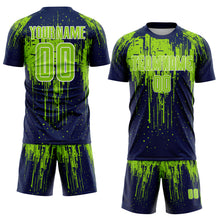 Загрузить изображение в средство просмотра галереи, Custom Navy Neon Green-White Dripping Splatte Pattern Sports Sublimation Soccer Uniform Jersey