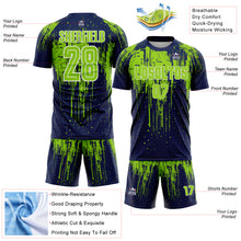 Загрузить изображение в средство просмотра галереи, Custom Navy Neon Green-White Dripping Splatte Pattern Sports Sublimation Soccer Uniform Jersey