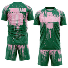 Load image into Gallery viewer, Custom Kelly Green Light Pink-White Dripping Splatte Pattern Sports Sublimation Soccer Uniform Jersey