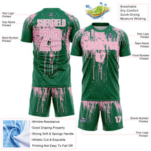 Load image into Gallery viewer, Custom Kelly Green Light Pink-White Dripping Splatte Pattern Sports Sublimation Soccer Uniform Jersey