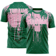 Load image into Gallery viewer, Custom Kelly Green Light Pink-White Dripping Splatte Pattern Sports Sublimation Soccer Uniform Jersey