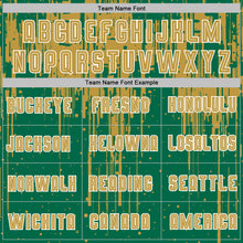 Load image into Gallery viewer, Custom Kelly Green Old Gold-White Dripping Splatte Pattern Sports Sublimation Soccer Uniform Jersey