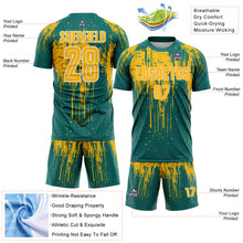 Загрузить изображение в средство просмотра галереи, Custom Teal Gold-White Dripping Splatte Pattern Sports Sublimation Soccer Uniform Jersey