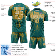 Загрузить изображение в средство просмотра галереи, Custom Teal Old Gold-White Dripping Splatte Pattern Sports Sublimation Soccer Uniform Jersey