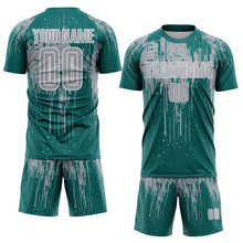 Загрузить изображение в средство просмотра галереи, Custom Teal Gray-White Dripping Splatte Pattern Sports Sublimation Soccer Uniform Jersey