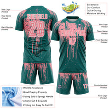 Laden Sie das Bild in den Galerie-Viewer, Custom Teal Medium Pink-White Dripping Splatte Pattern Sports Sublimation Soccer Uniform Jersey