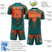Laden Sie das Bild in den Galerie-Viewer, Custom Teal Orange-White Dripping Splatte Pattern Sports Sublimation Soccer Uniform Jersey