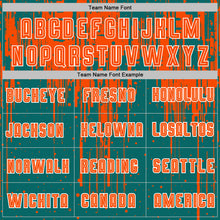 Laden Sie das Bild in den Galerie-Viewer, Custom Teal Orange-White Dripping Splatte Pattern Sports Sublimation Soccer Uniform Jersey