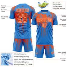 Load image into Gallery viewer, Custom Powder Blue Orange-White Dripping Splatte Pattern Sports Sublimation Soccer Uniform Jersey
