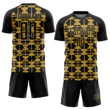 Charger l'image dans la galerie, Custom Black Old Gold Geometric Shapes Sports Sublimation Soccer Uniform Jersey