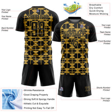 Charger l'image dans la galerie, Custom Black Old Gold Geometric Shapes Sports Sublimation Soccer Uniform Jersey