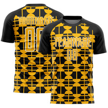 Load image into Gallery viewer, Custom Black Gold-White Geometric Shapes Sports Sublimation Soccer Uniform Jersey