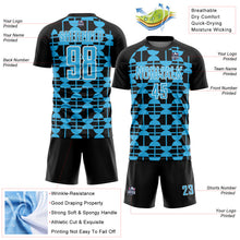 Load image into Gallery viewer, Custom Black Sky Blue-White Geometric Shapes Sports Sublimation Soccer Uniform Jersey