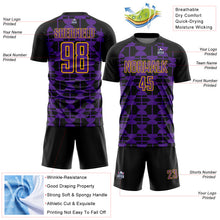Laden Sie das Bild in den Galerie-Viewer, Custom Black Purple-Yellow Geometric Shapes Sports Sublimation Soccer Uniform Jersey