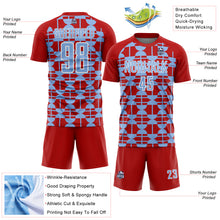 Laden Sie das Bild in den Galerie-Viewer, Custom Red Light Blue-White Geometric Shapes Sports Sublimation Soccer Uniform Jersey