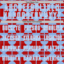 Laden Sie das Bild in den Galerie-Viewer, Custom Red Light Blue-White Geometric Shapes Sports Sublimation Soccer Uniform Jersey