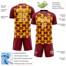 Load image into Gallery viewer, Custom Crimson Gold-White Geometric Shapes Sports Sublimation Soccer Uniform Jersey