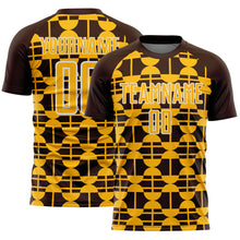 Charger l'image dans la galerie, Custom Brown Gold-White Geometric Shapes Sports Sublimation Soccer Uniform Jersey