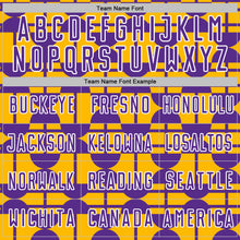 Load image into Gallery viewer, Custom Gold Purple-White Geometric Shapes Sports Sublimation Soccer Uniform Jersey