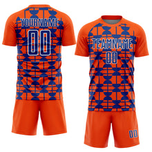 Загрузить изображение в средство просмотра галереи, Custom Orange Royal-White Geometric Shapes Sports Sublimation Soccer Uniform Jersey