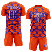Load image into Gallery viewer, Custom Orange Purple-White Geometric Shapes Sports Sublimation Soccer Uniform Jersey