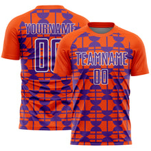 Load image into Gallery viewer, Custom Orange Purple-White Geometric Shapes Sports Sublimation Soccer Uniform Jersey