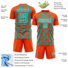 Load image into Gallery viewer, Custom Orange Aqua-White Geometric Shapes Sports Sublimation Soccer Uniform Jersey