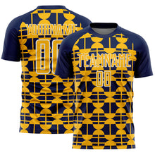 Load image into Gallery viewer, Custom Navy Gold-White Geometric Shapes Sports Sublimation Soccer Uniform Jersey