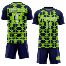 Загрузить изображение в средство просмотра галереи, Custom Navy Neon Green-White Geometric Shapes Sports Sublimation Soccer Uniform Jersey