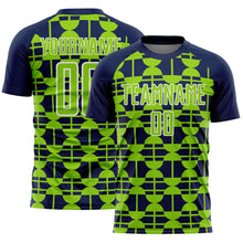 Загрузить изображение в средство просмотра галереи, Custom Navy Neon Green-White Geometric Shapes Sports Sublimation Soccer Uniform Jersey