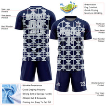 Загрузить изображение в средство просмотра галереи, Custom Navy Silver-White Geometric Shapes Sports Sublimation Soccer Uniform Jersey