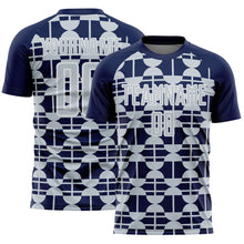 Загрузить изображение в средство просмотра галереи, Custom Navy Silver-White Geometric Shapes Sports Sublimation Soccer Uniform Jersey