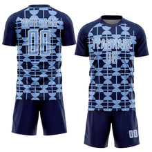 Загрузить изображение в средство просмотра галереи, Custom Navy Light Blue-White Geometric Shapes Sports Sublimation Soccer Uniform Jersey