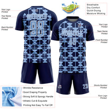 Загрузить изображение в средство просмотра галереи, Custom Navy Light Blue-White Geometric Shapes Sports Sublimation Soccer Uniform Jersey