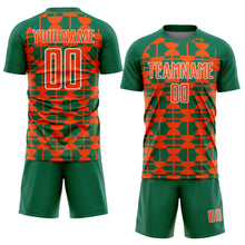 Загрузить изображение в средство просмотра галереи, Custom Kelly Green Orange-White Geometric Shapes Sports Sublimation Soccer Uniform Jersey