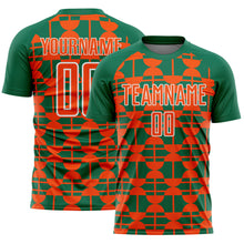 Загрузить изображение в средство просмотра галереи, Custom Kelly Green Orange-White Geometric Shapes Sports Sublimation Soccer Uniform Jersey