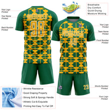 Load image into Gallery viewer, Custom Kelly Green Gold-White Geometric Shapes Sports Sublimation Soccer Uniform Jersey