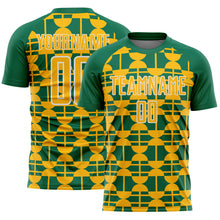 Load image into Gallery viewer, Custom Kelly Green Gold-White Geometric Shapes Sports Sublimation Soccer Uniform Jersey