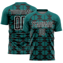 Load image into Gallery viewer, Custom Teal Black-White Geometric Shapes Sports Sublimation Soccer Uniform Jersey
