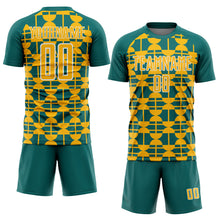 Загрузить изображение в средство просмотра галереи, Custom Teal Gold-White Geometric Shapes Sports Sublimation Soccer Uniform Jersey